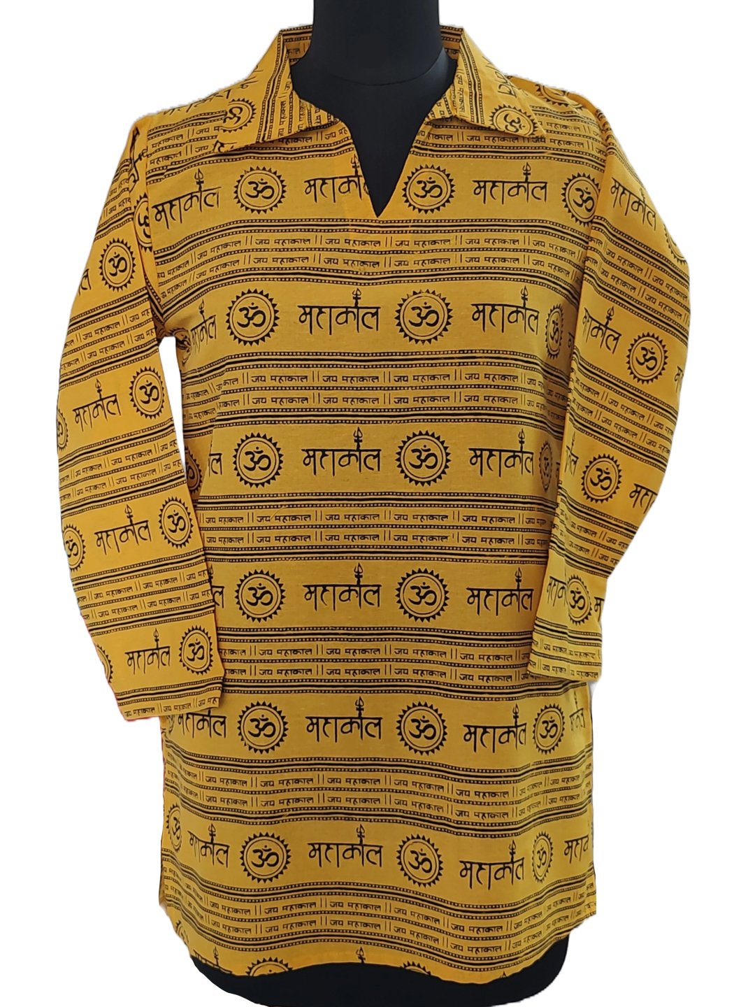 Mahakal Printed Cotton Yellow Unisex Kurta