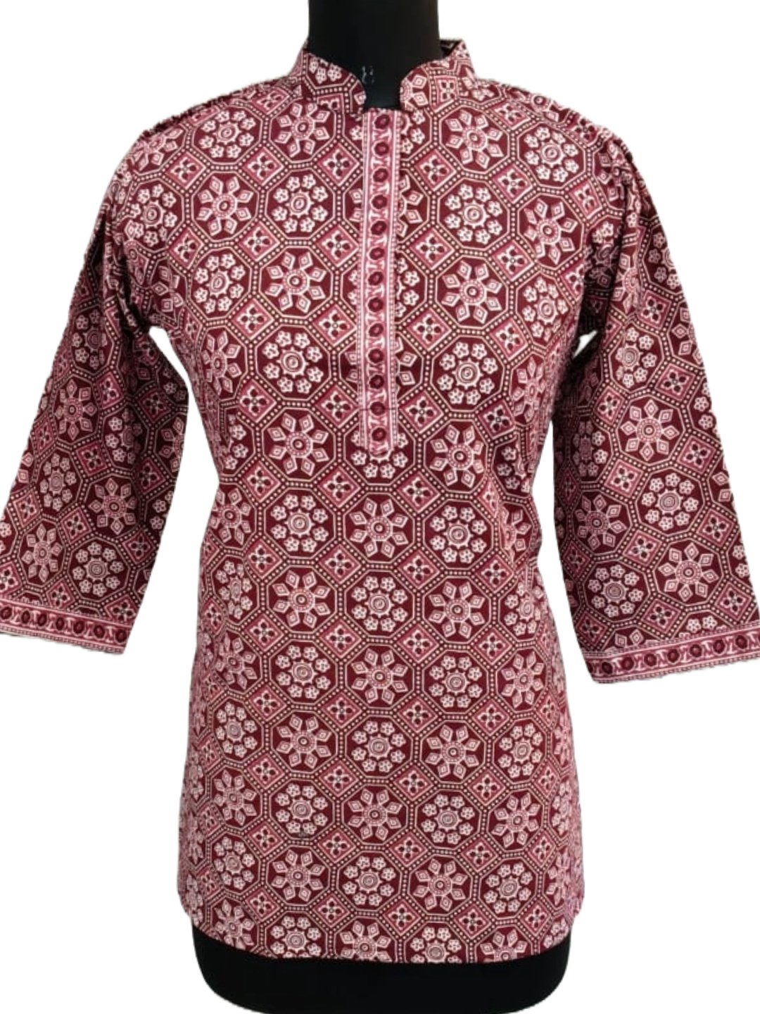 Brown Cotton Printed Short Kurta for Women
