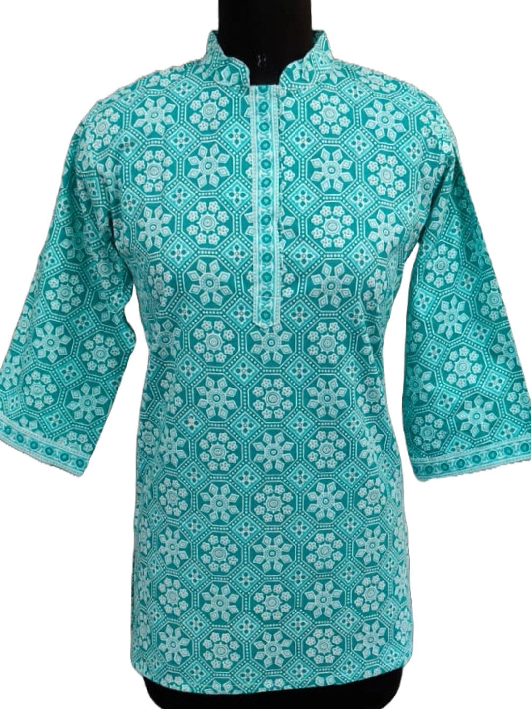 Green Cotton Printed Short Kurta for Women
