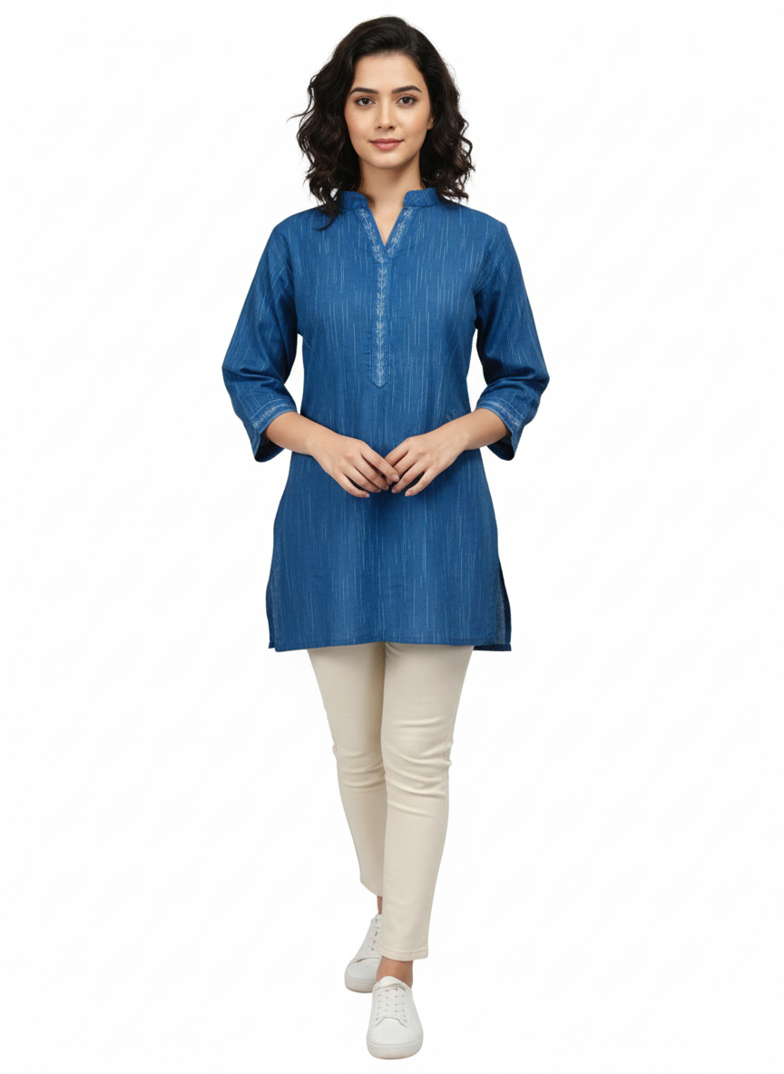 Blue Cotton Short Kurta for Women