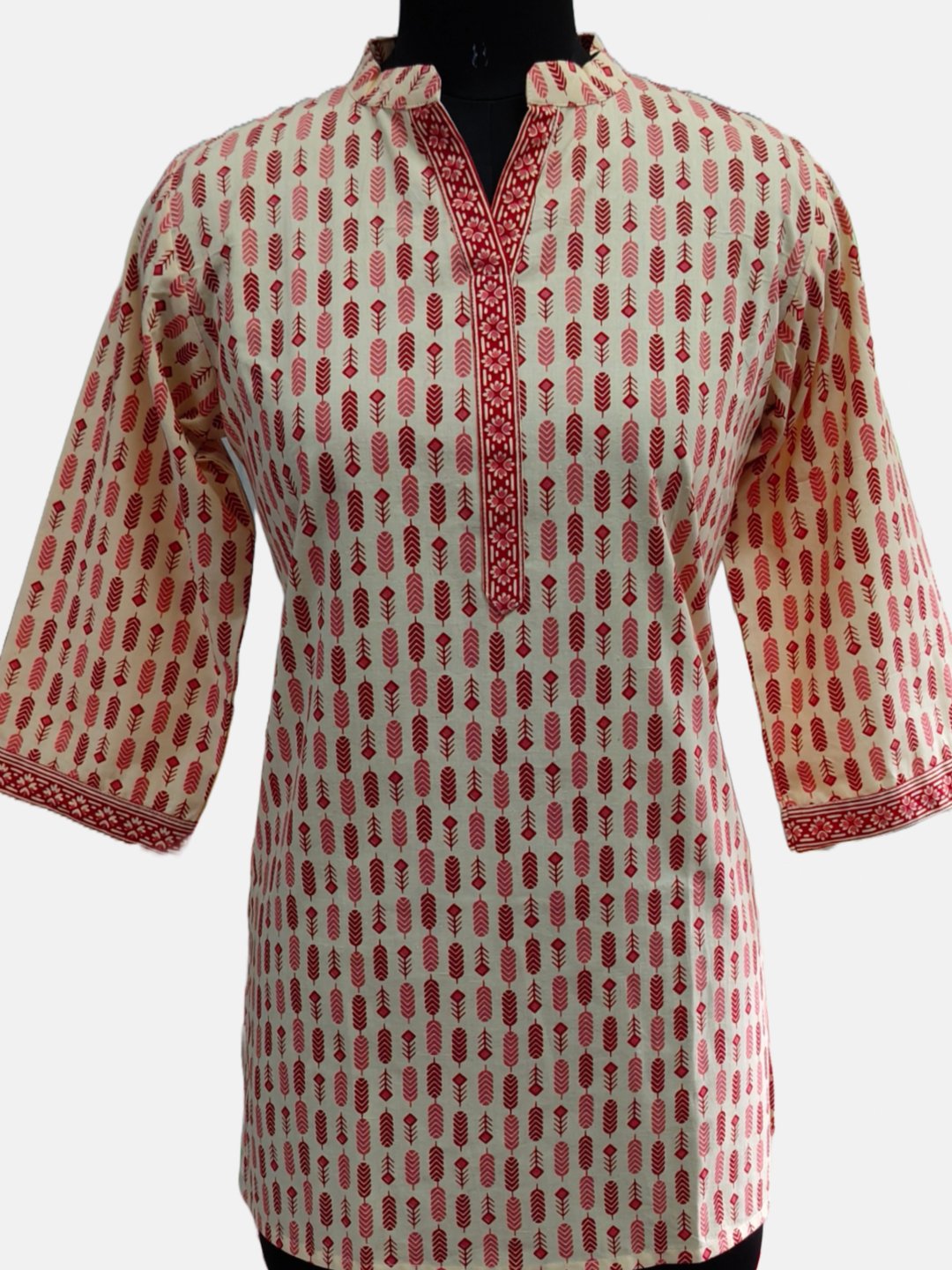 Printed Cotton Kurti – Beige with Red Motif