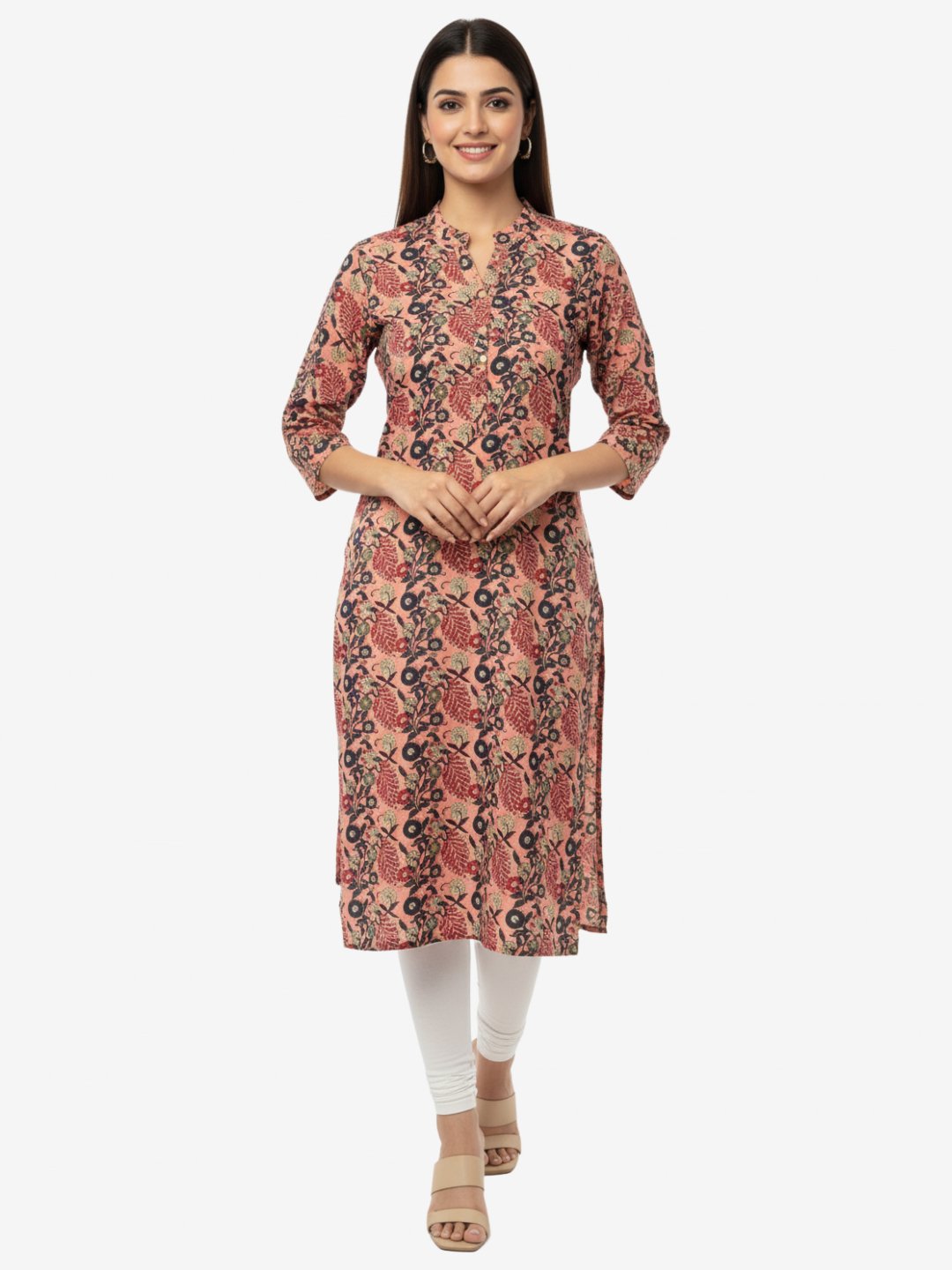 Pink Cotton Kurta with Jaipuri Floral Print