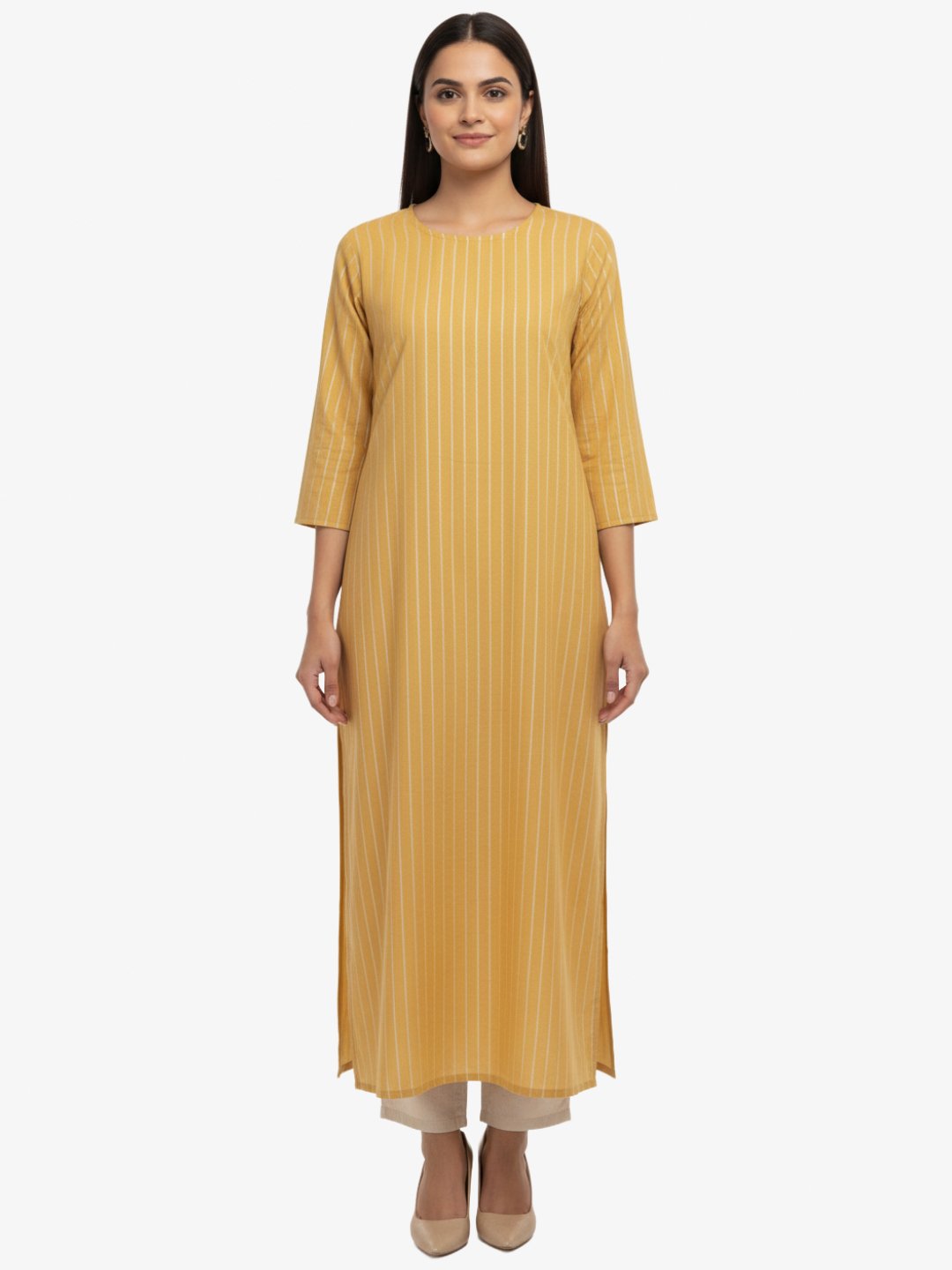Mustard Yellow Striped Kurta – Effortless Chic for Everyday Wear
