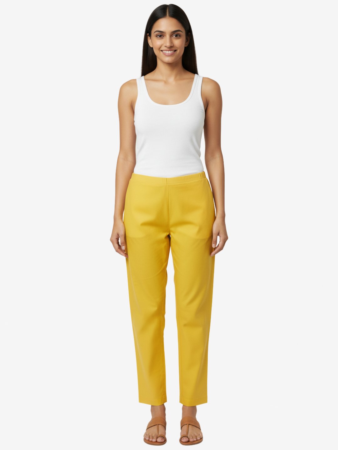 Women's Yellow Straight Fit Trousers