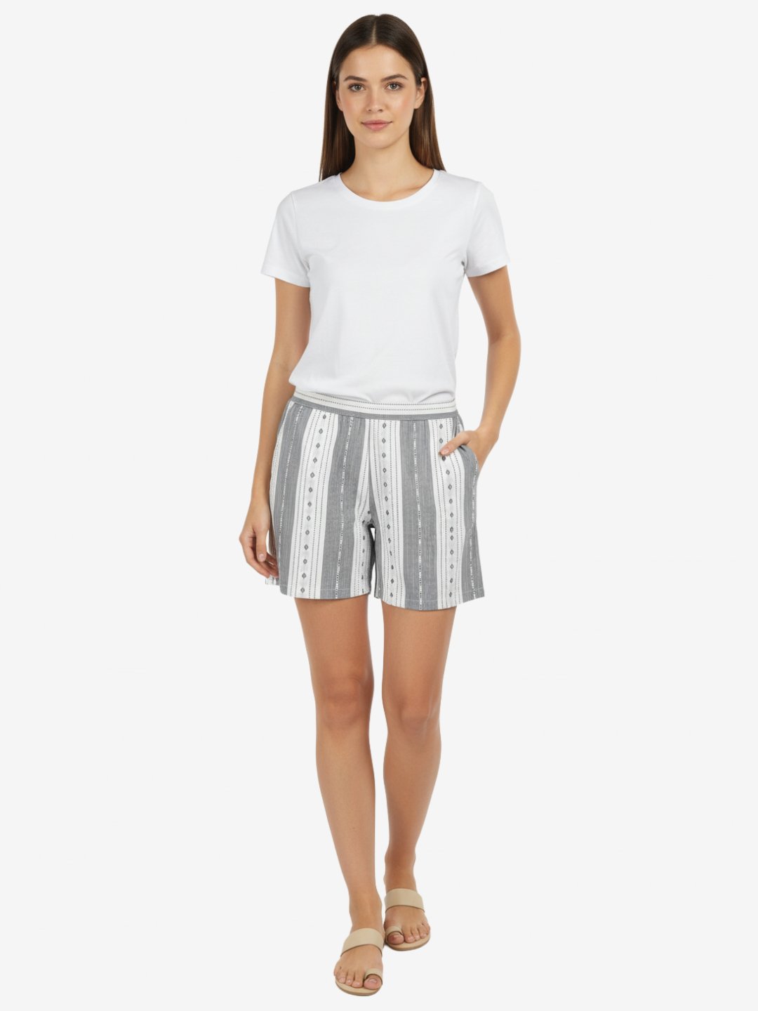 Grey and White Striped Women’s Shorts