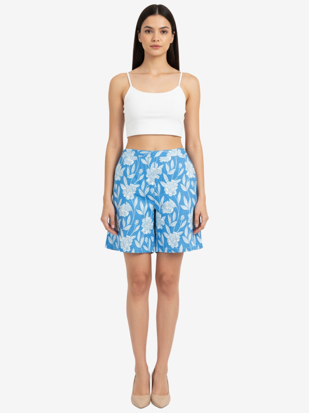 Blue Floral Print Women's Shorts