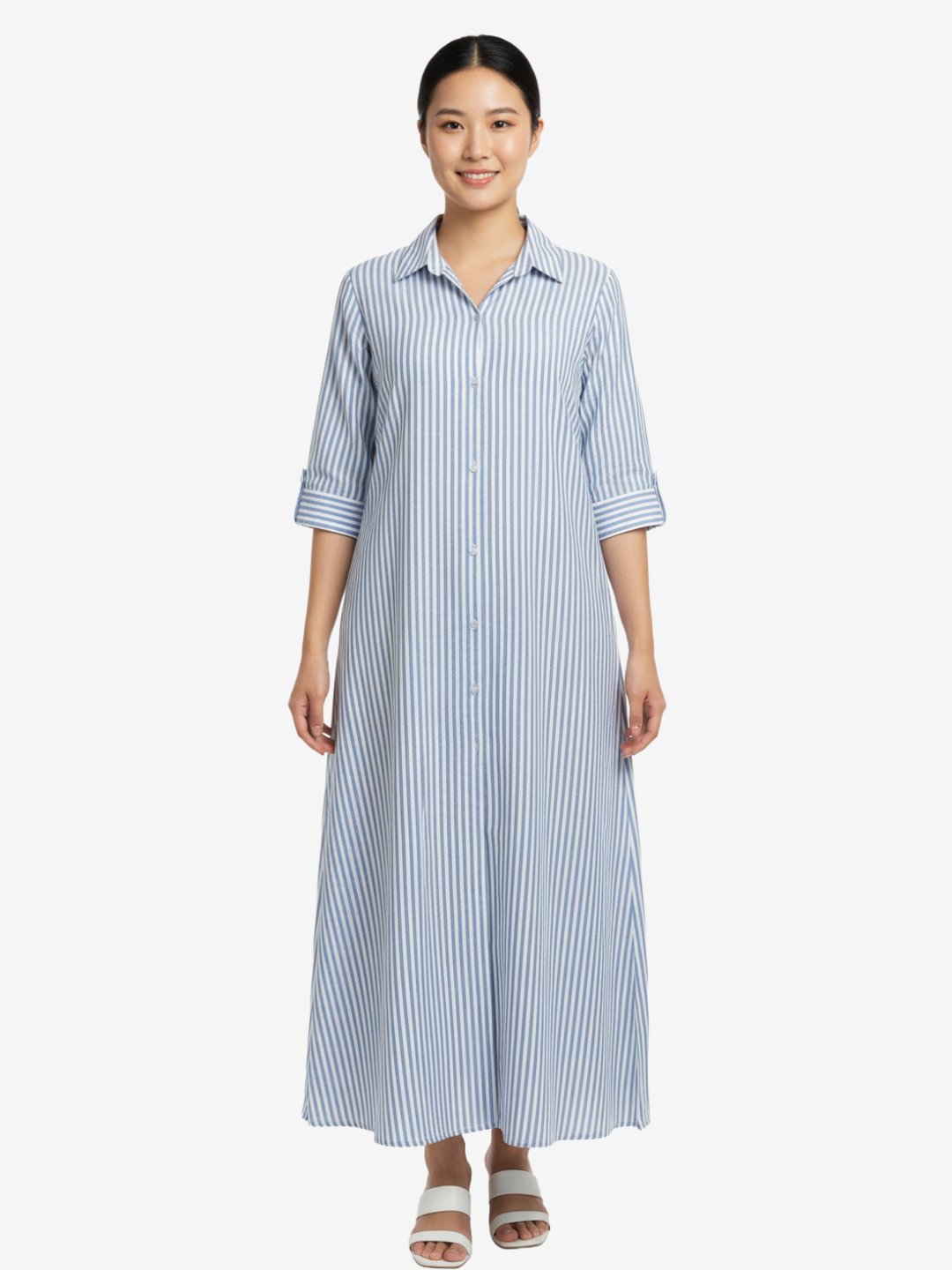 Sky Blue Striped Shirt Dress for Women