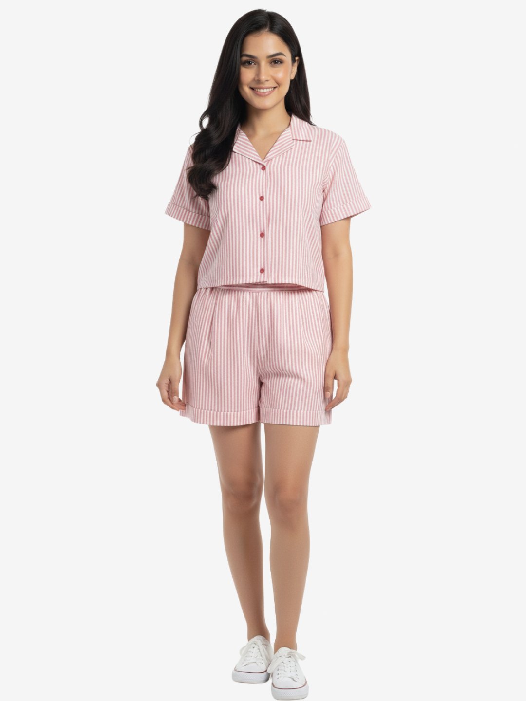 Women’s Pink & White Striped Two-Piece Top and Shorts Set