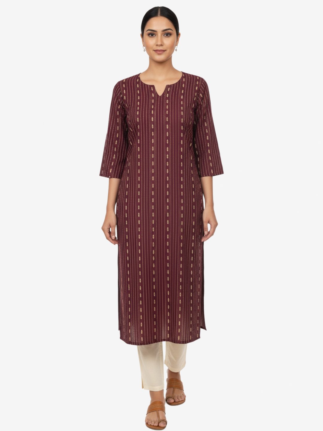 Maroon Ethnic Straight Kurta with Side Slits for Women