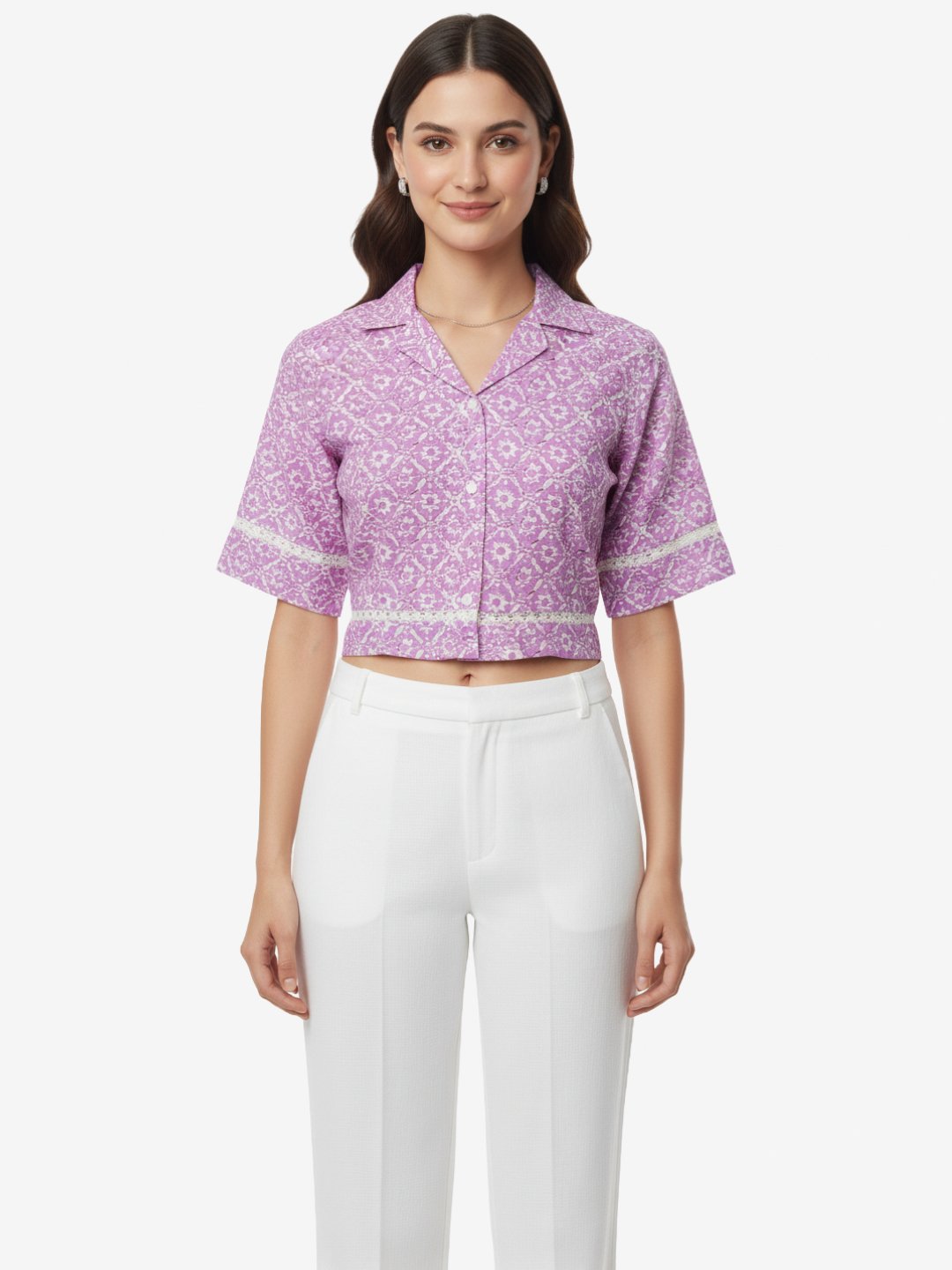 Lavender Printed Crop Top for Women