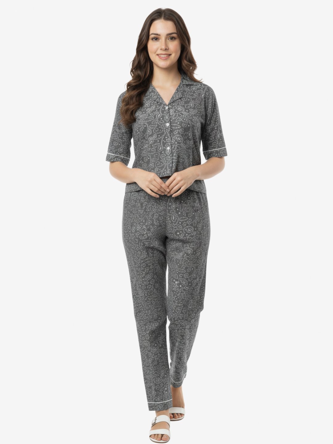 Gray Floral Printed Rayon Co-ord Set