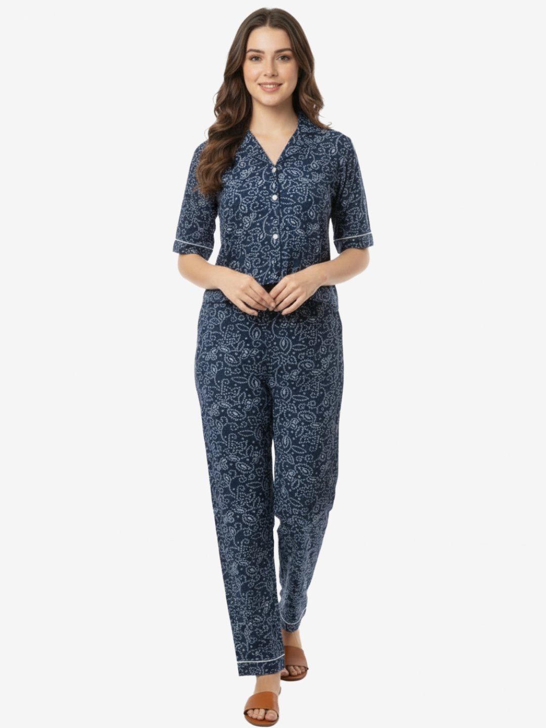 Navy Blue Floral Printed Rayon Co-ord Set