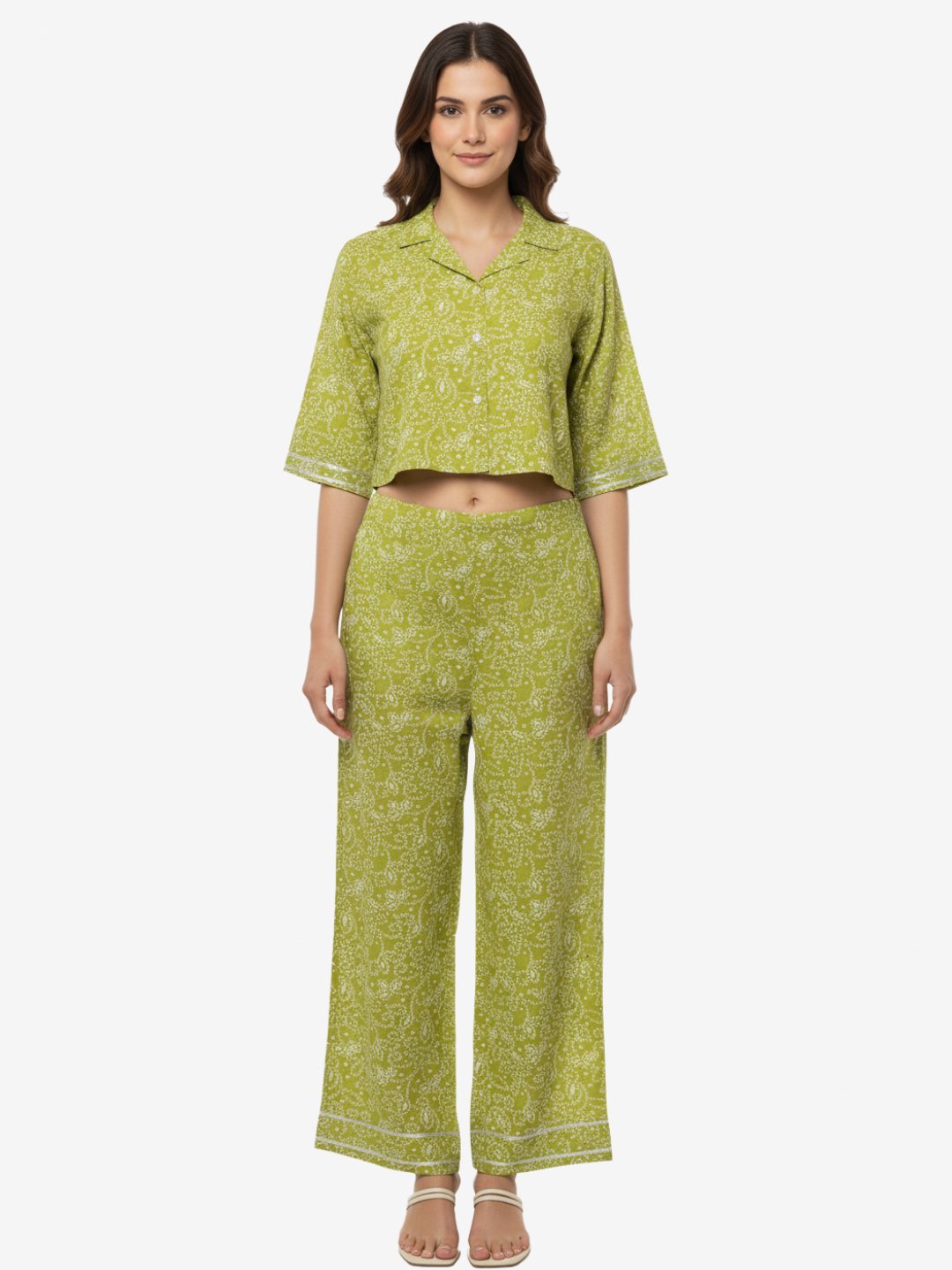 Lime Green Floral Printed Rayon Co-ord Set