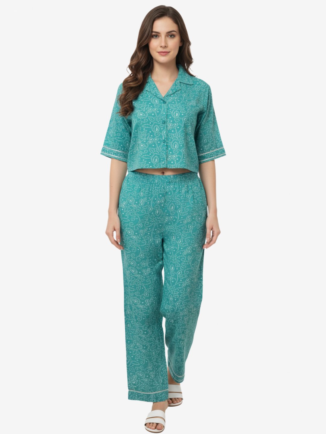 Teal Floral Printed Rayon Co-ord Set