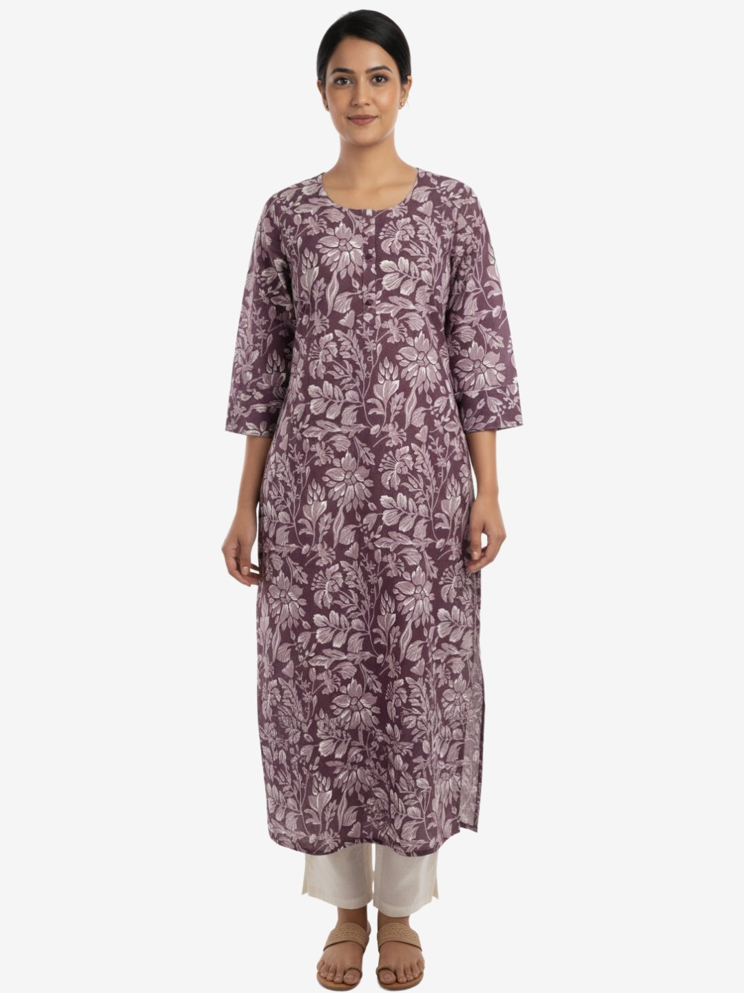 Mauve Floral Printed Kurta for Women