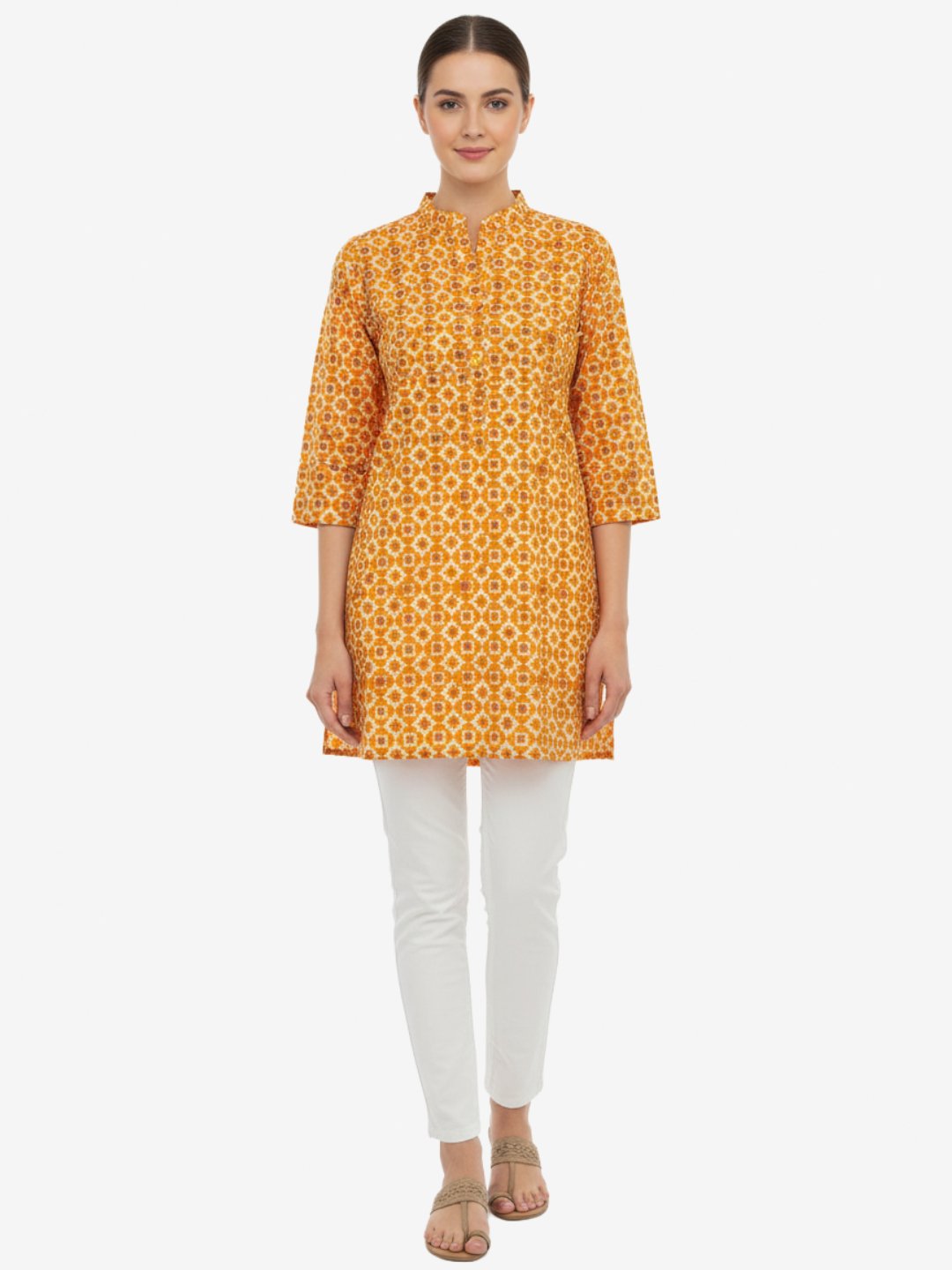 Women’s Mustard Printed Straight Short Kurti for Women