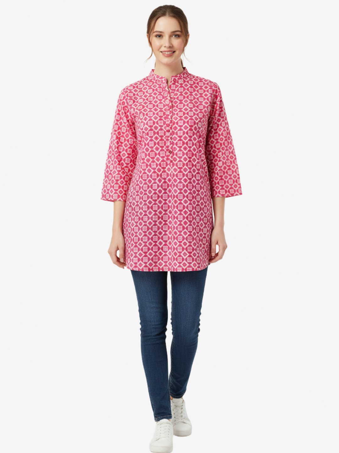 Pink Printed Straight Short Kurti for Women