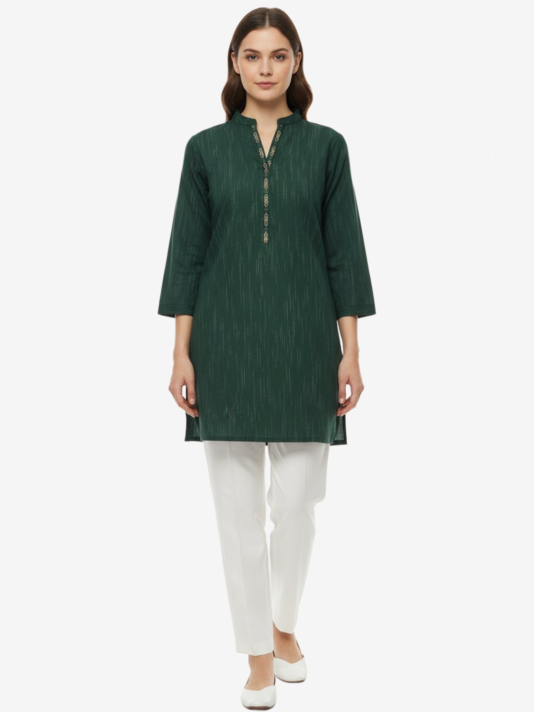 Dark Green Embellished Short Kurta for Women