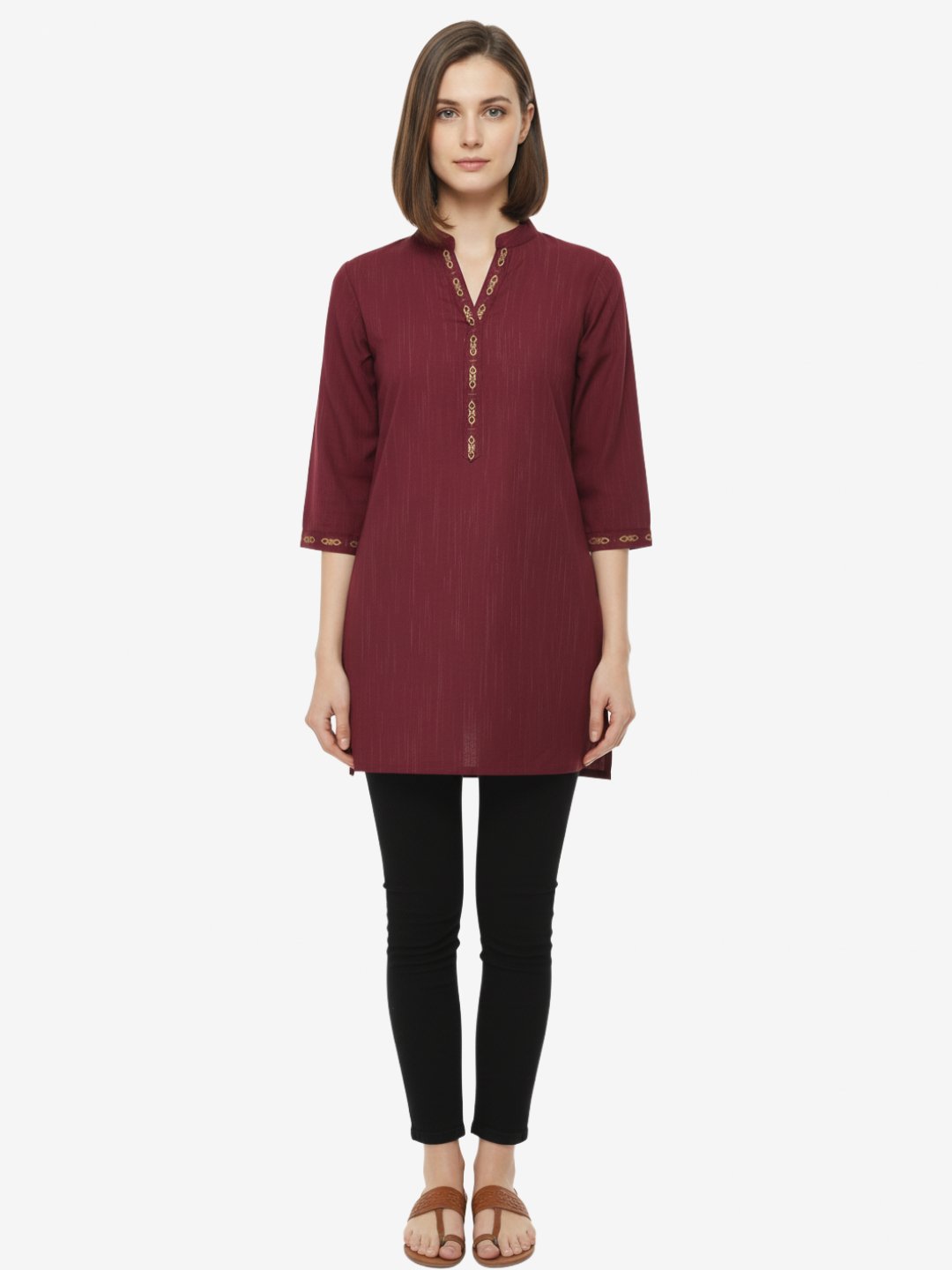 Maroon Embellished Short Kurta for Women