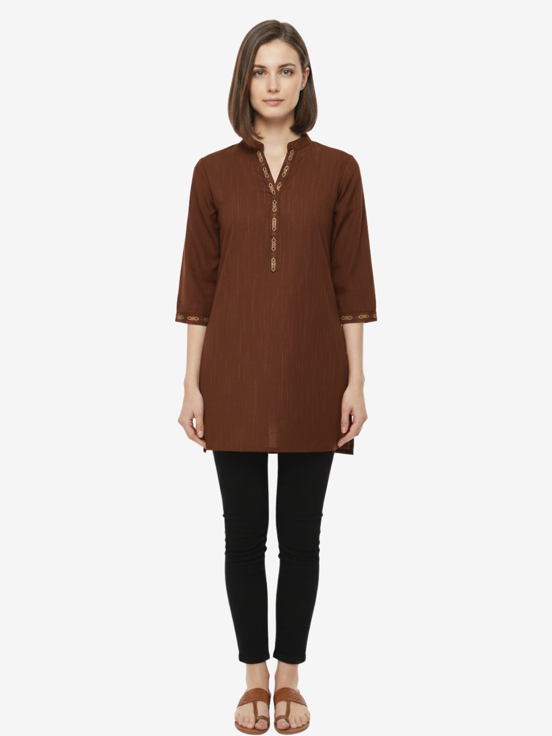 Brown Embellished Short Kurta for Women