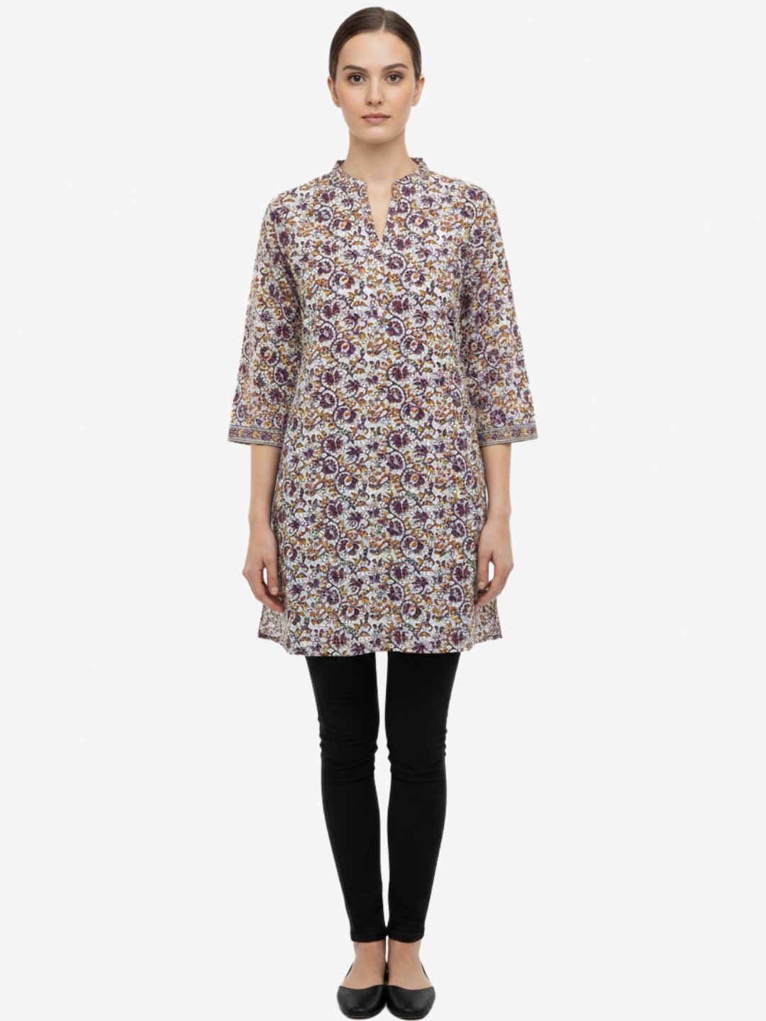 Women’s Brown Floral Straight Kurti