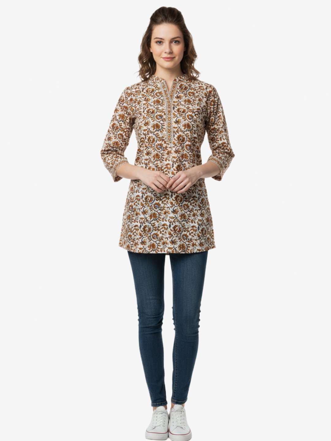 Women’s Brown Floral Straight Kurti