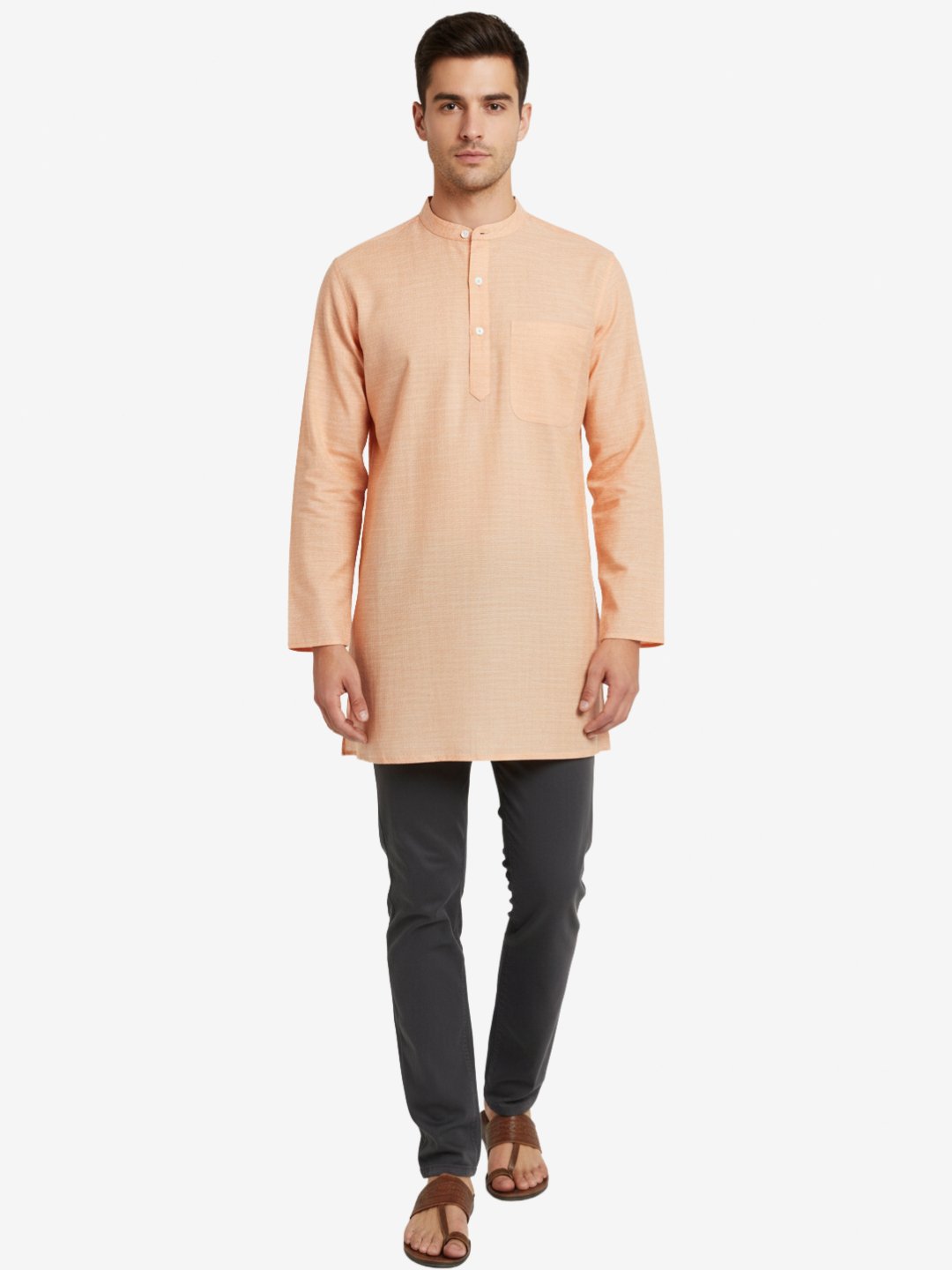 Men’s Peach Khadi Cotton Short Kurta