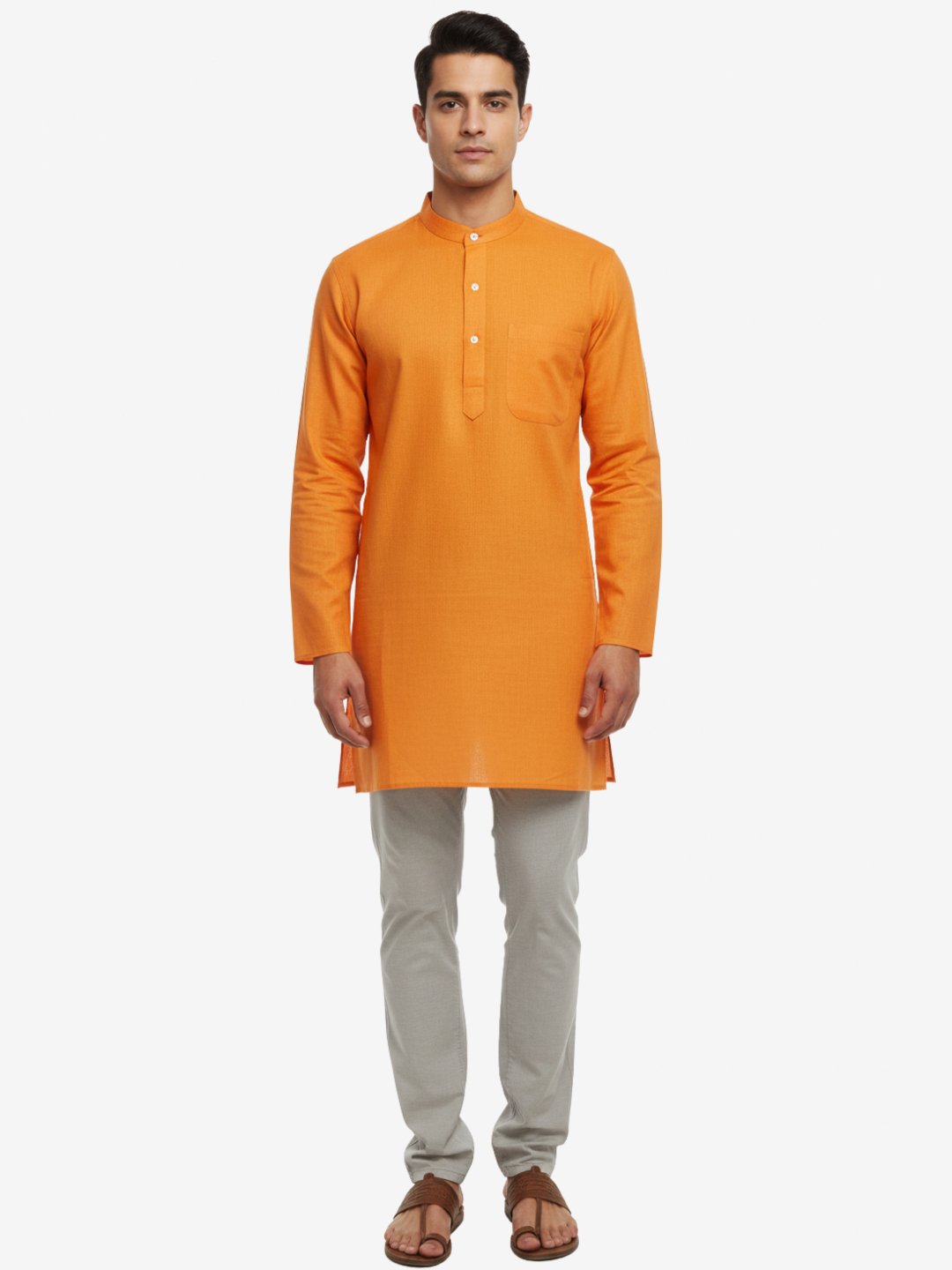 Men's Solid Orange Khadi Cotton Kurta