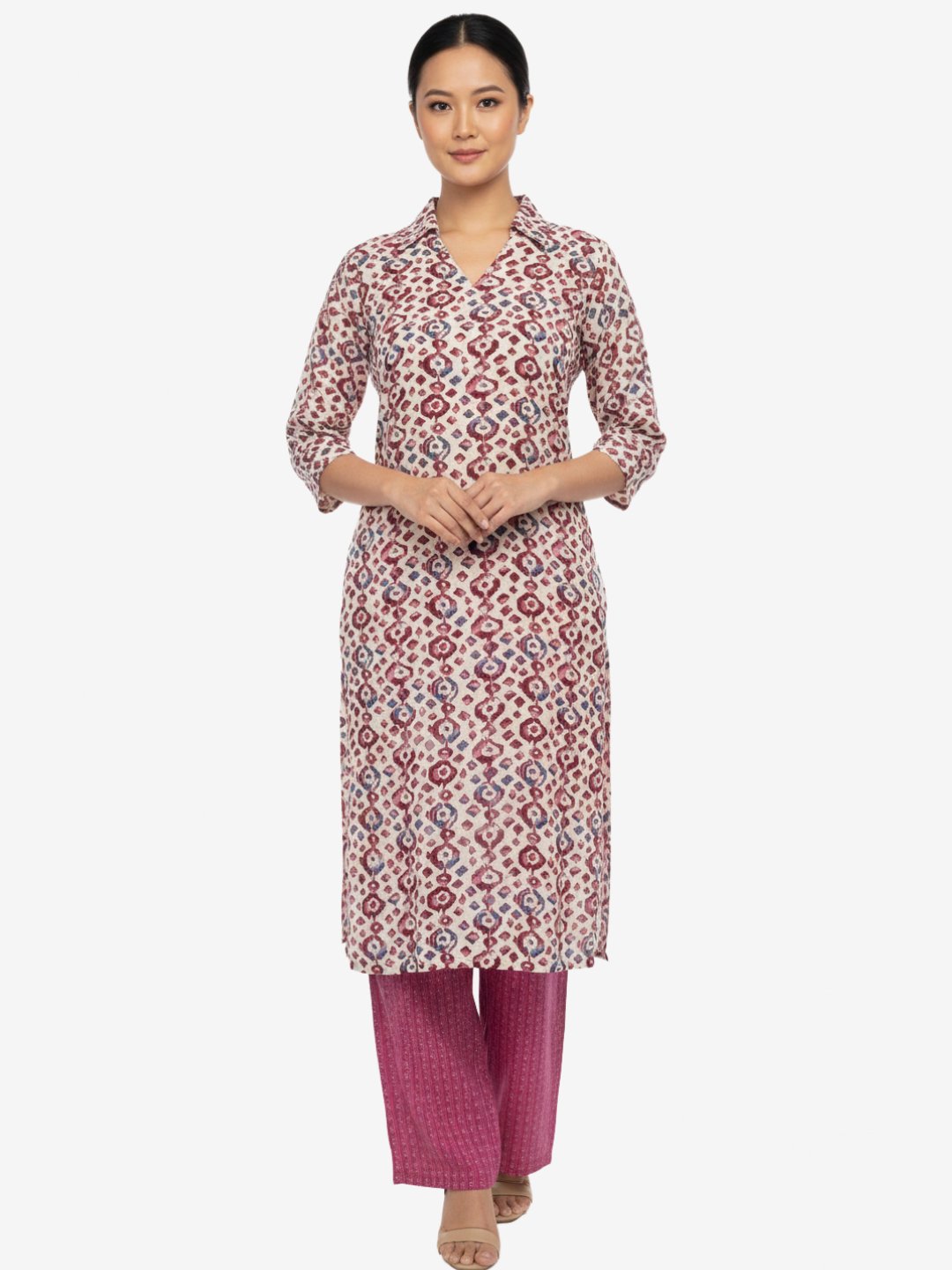 Elegant Leopard Print Rayon Kurta Pant Set Maroon