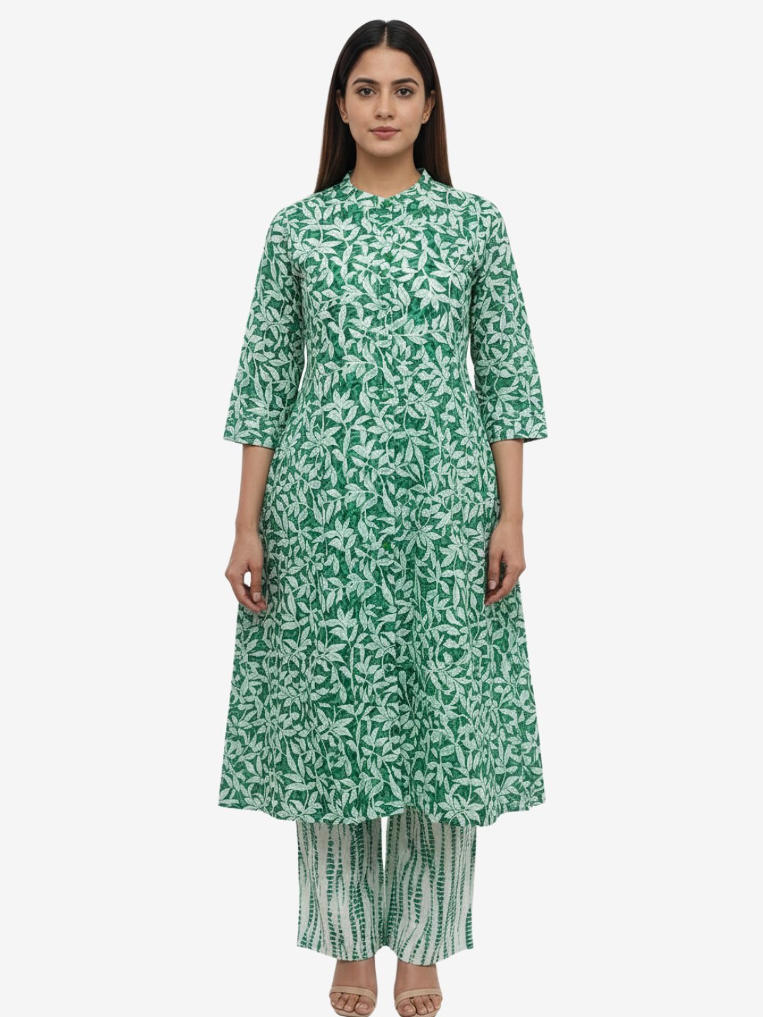Green Cotton Printed Kurta Set for Women