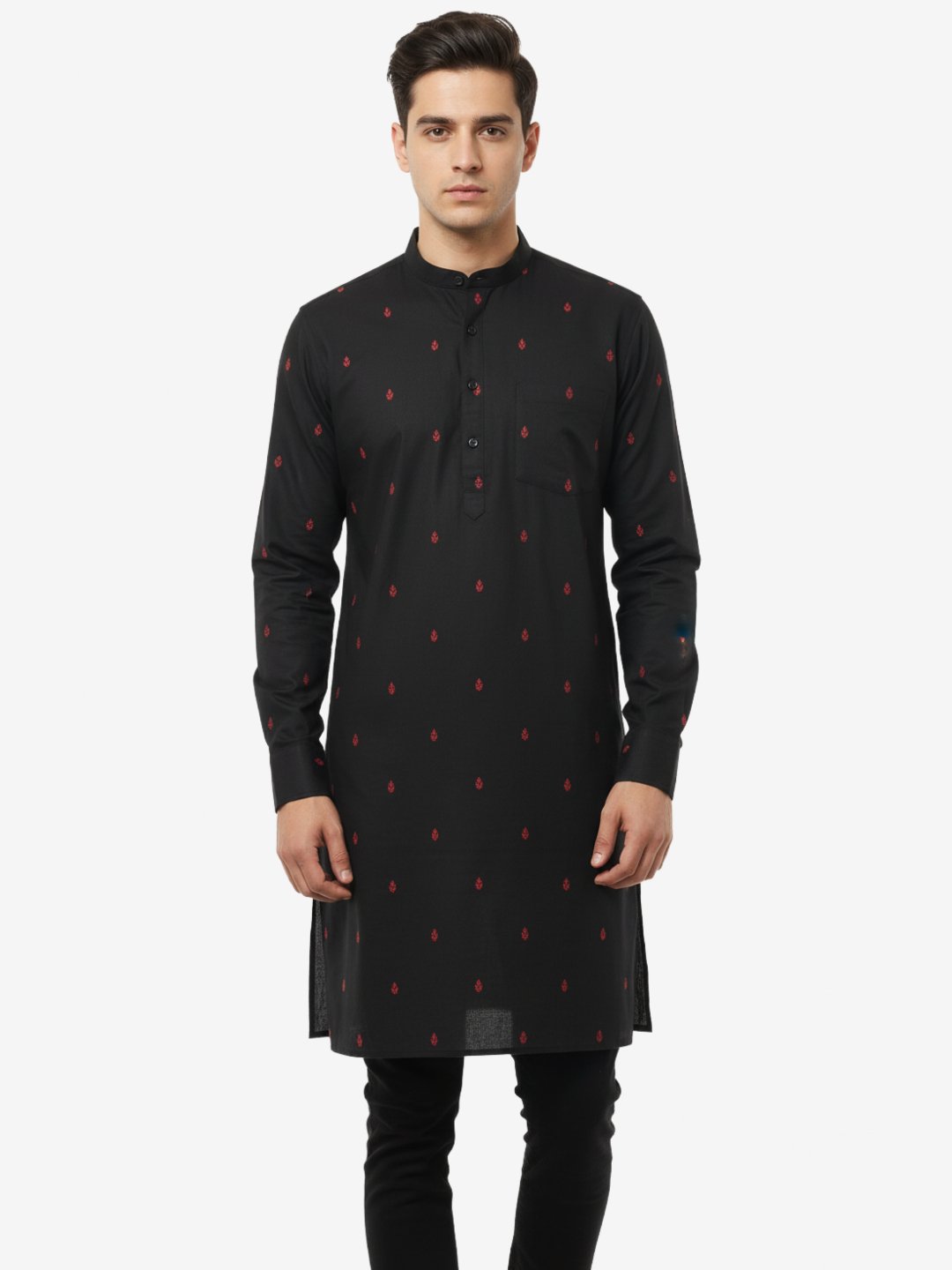Men’s Black Cotton Blend Short Kurta