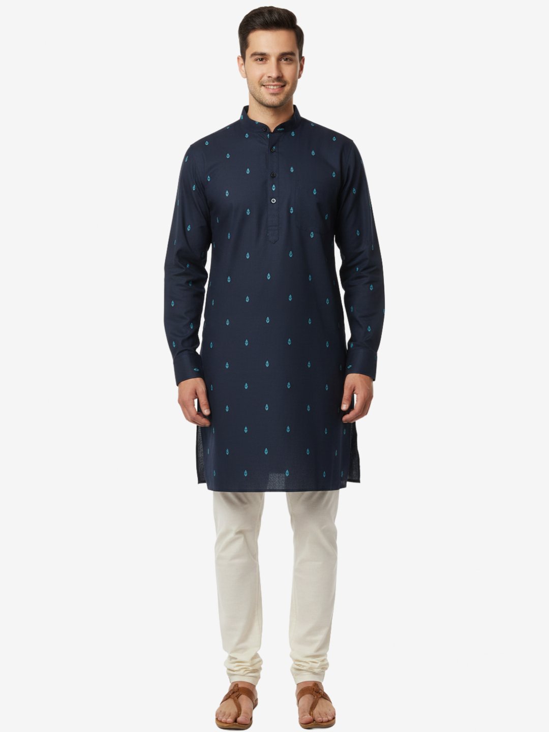 Men’s Blue Cotton Blend Short Kurta