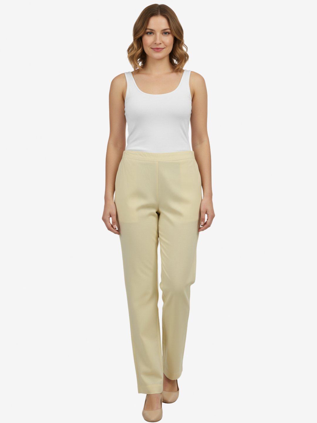 Women's Cream Color Straight Fit Trousers