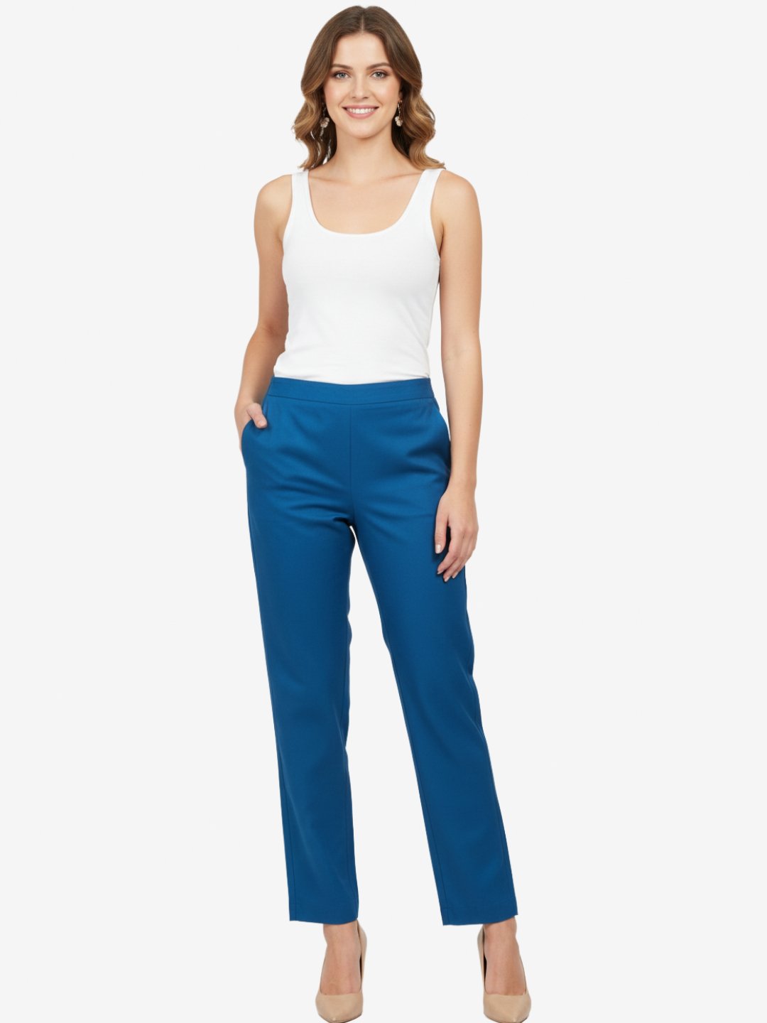 Women's Petrol Blue Straight Fit Trousers