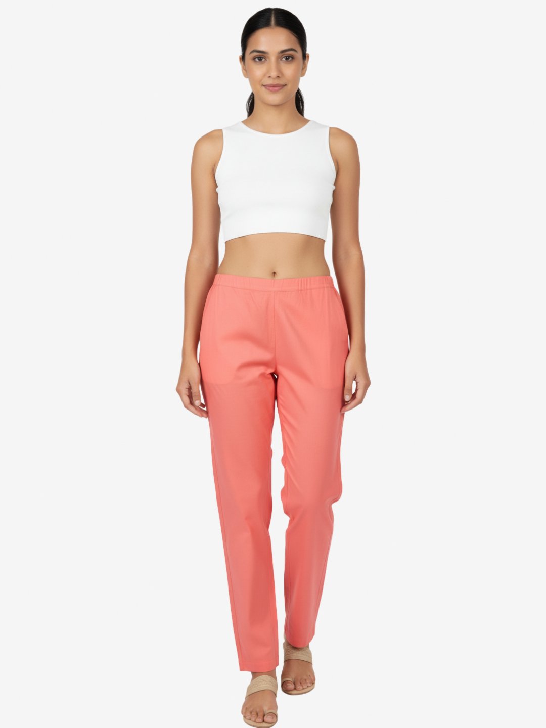Women's Coral Red Straight Fit Trousers
