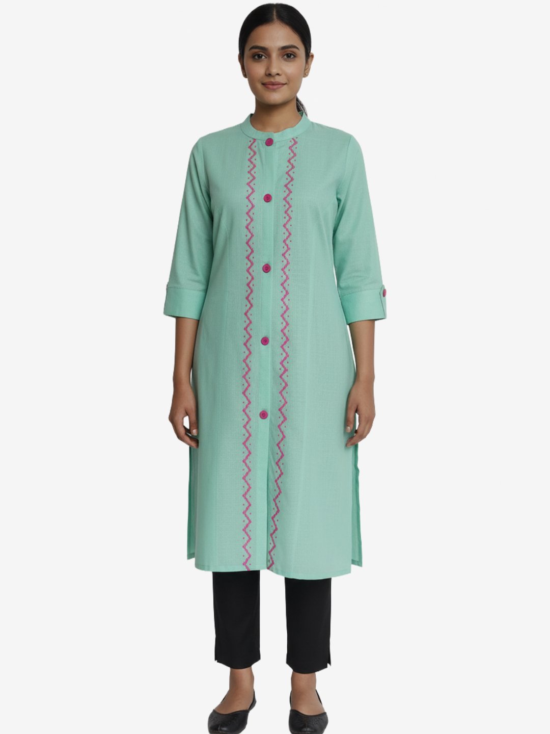 Mint Green Cotton Blend Kurta for Women with Embroidery