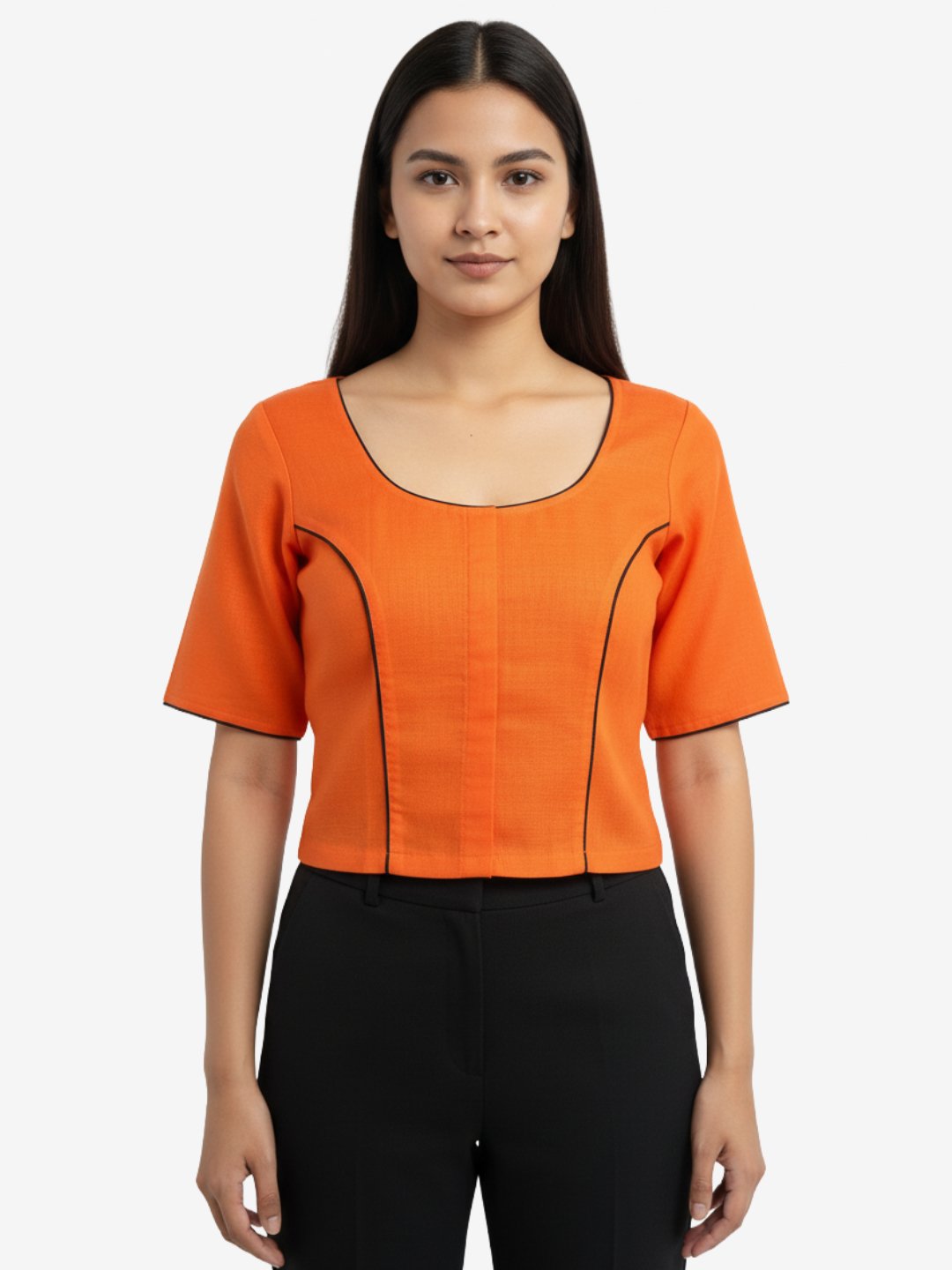 Orange Cotton Blend Blouse for Women with Om Embroidery