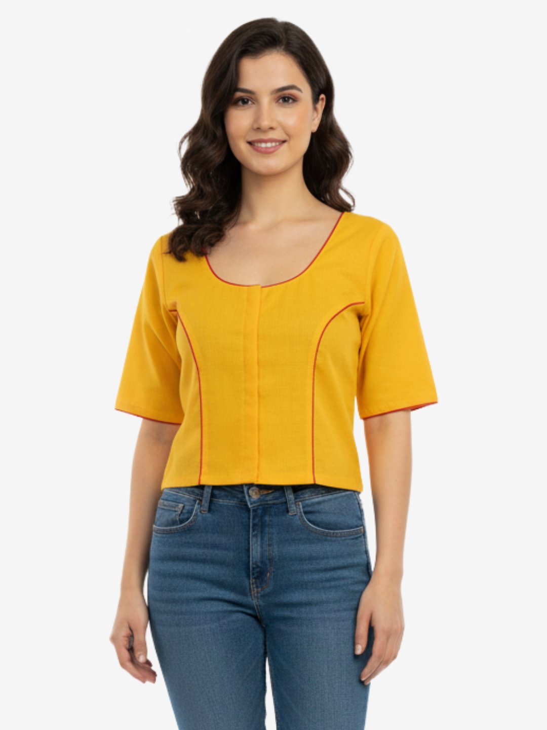 Mustard Yellow Blouse for Women with Buddha Embroidery