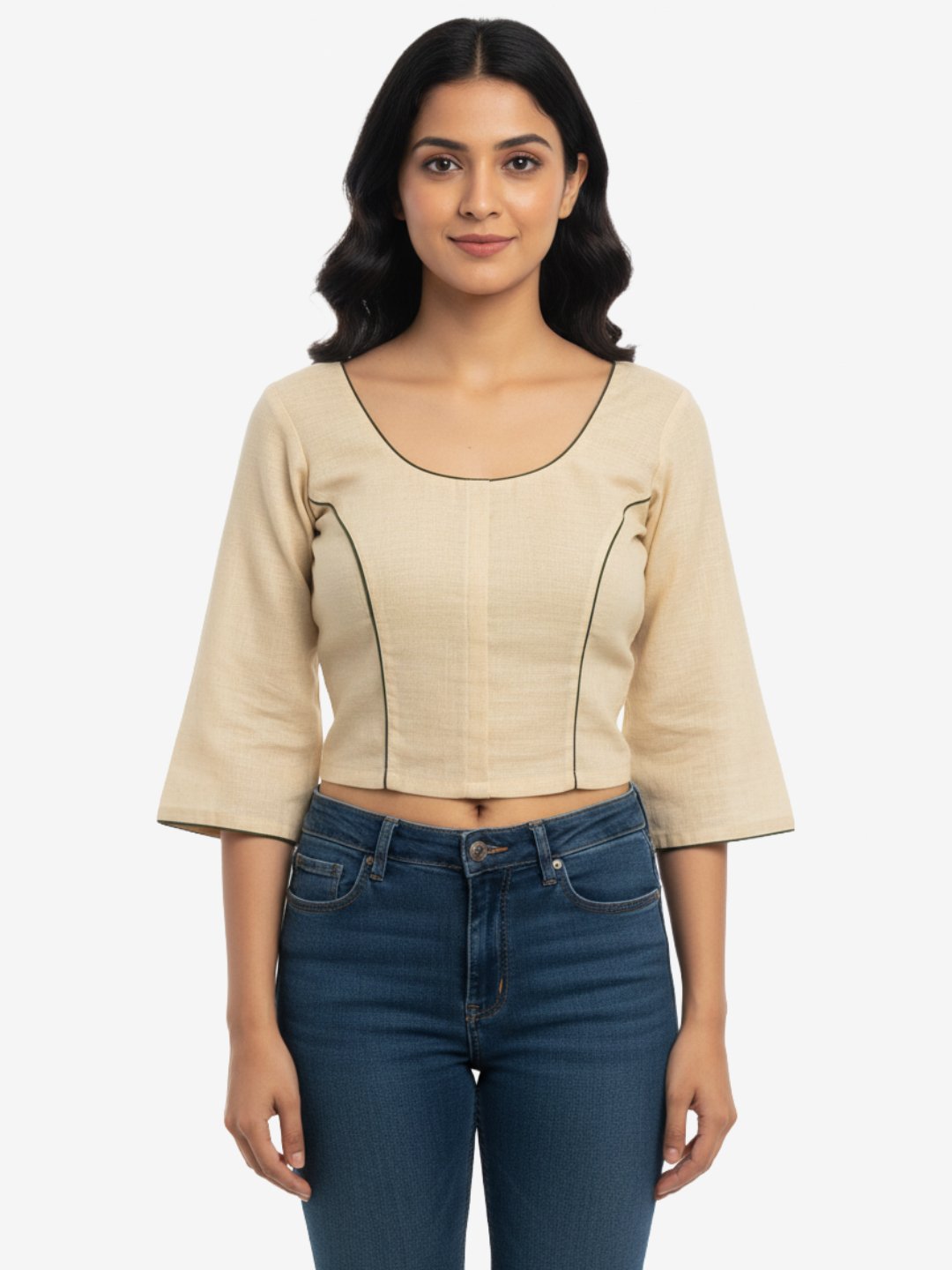 Beige Blouse for Women with Dancing Girl Embroidery