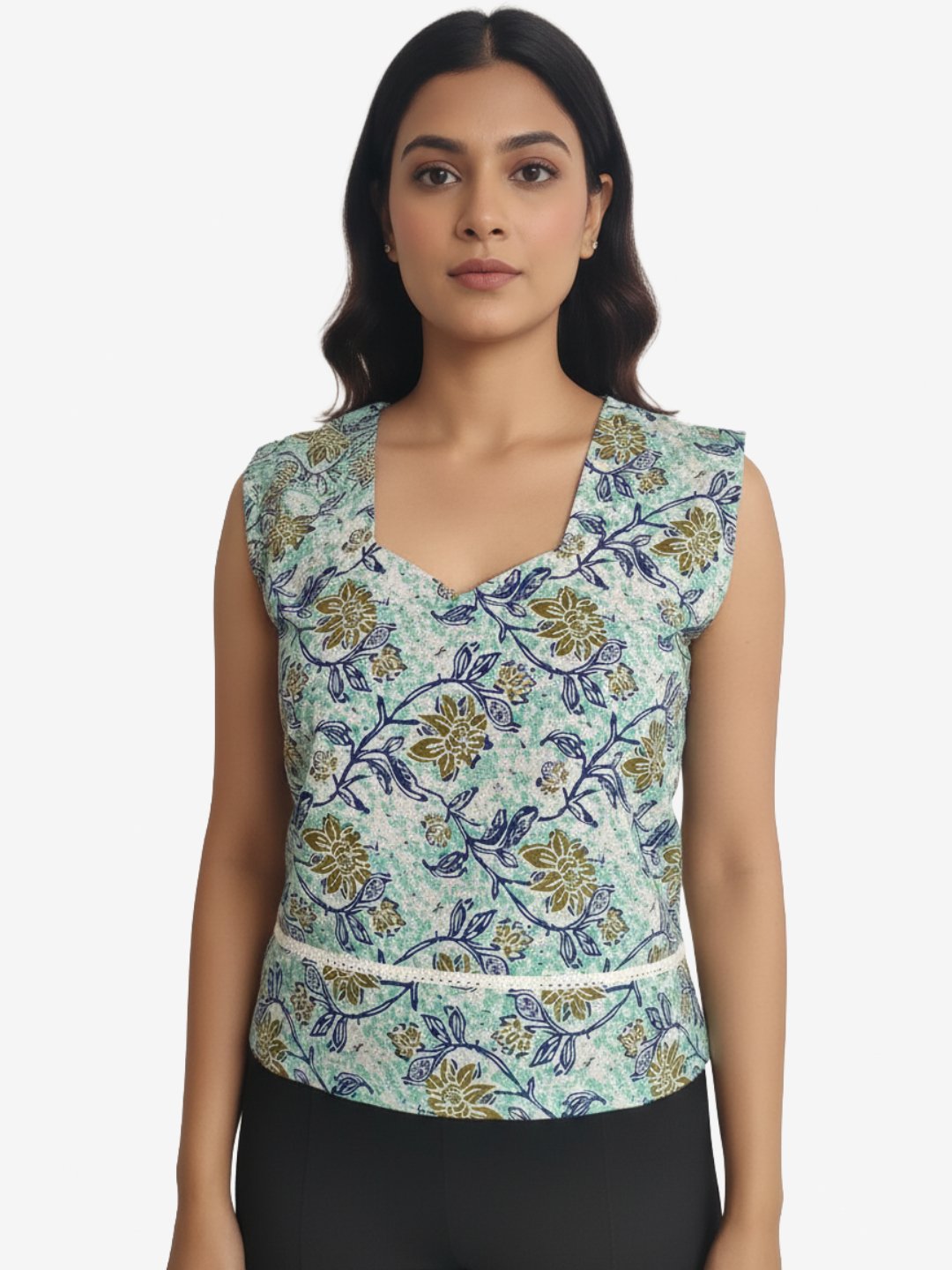 Floral Rayon Sleeveless Crop Top for Women