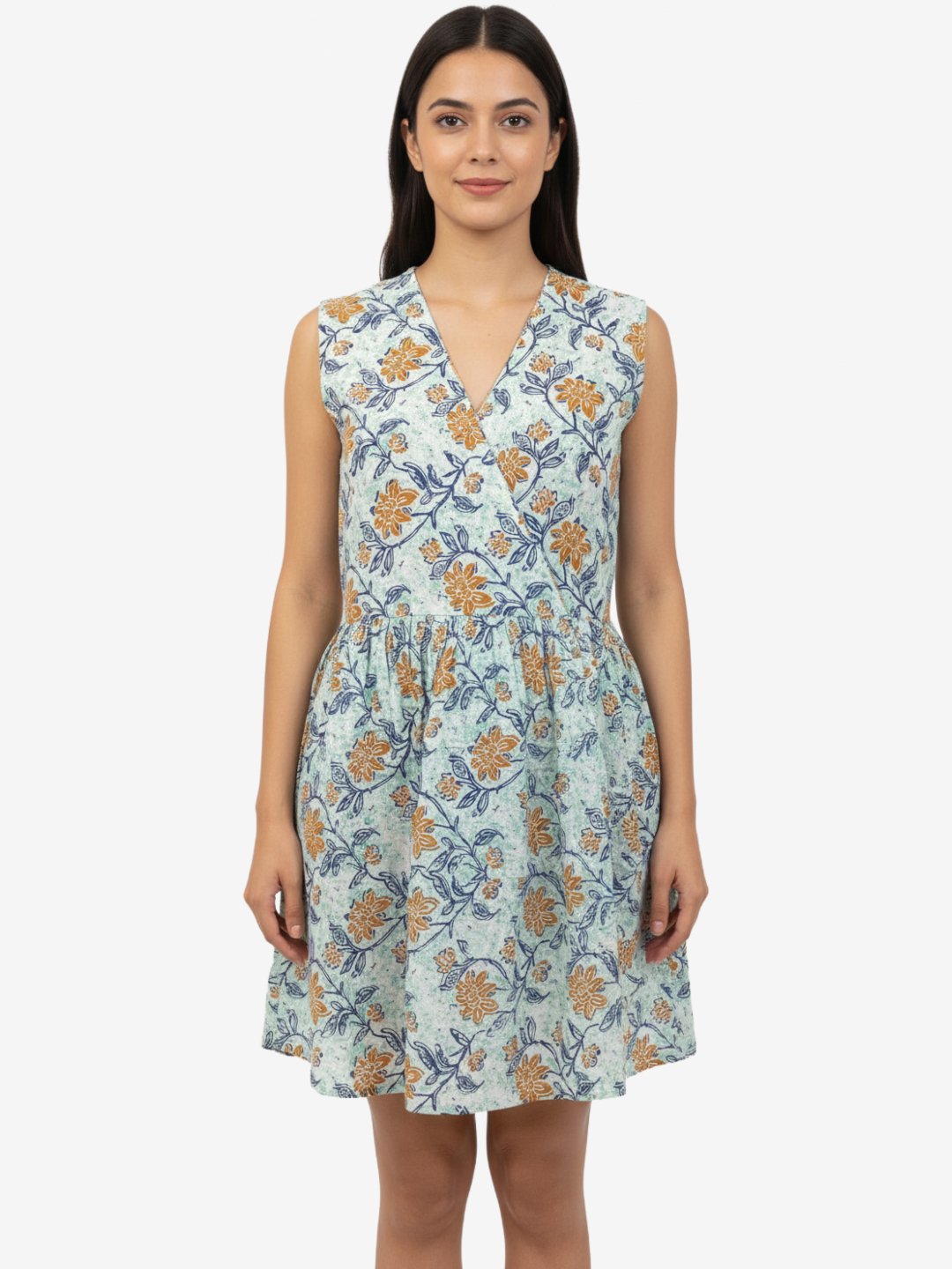 Orange Floral Print Sleeveless Peplum Crop Top for Women