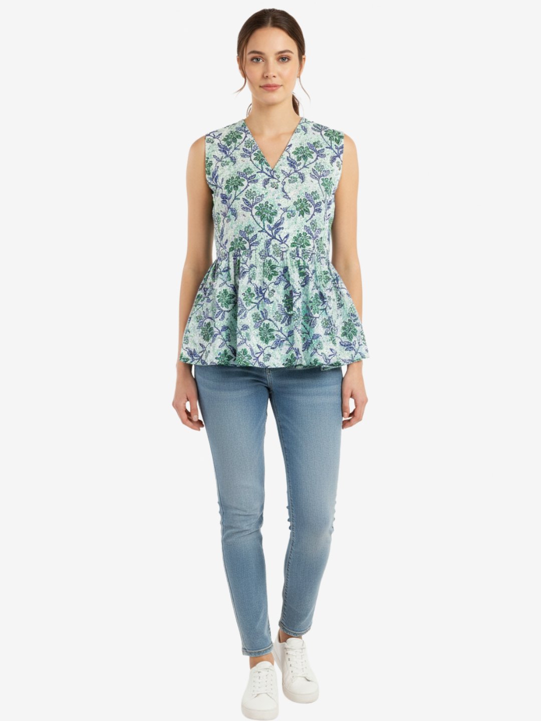 Floral Print Sleeveless Peplum Crop Top for Women