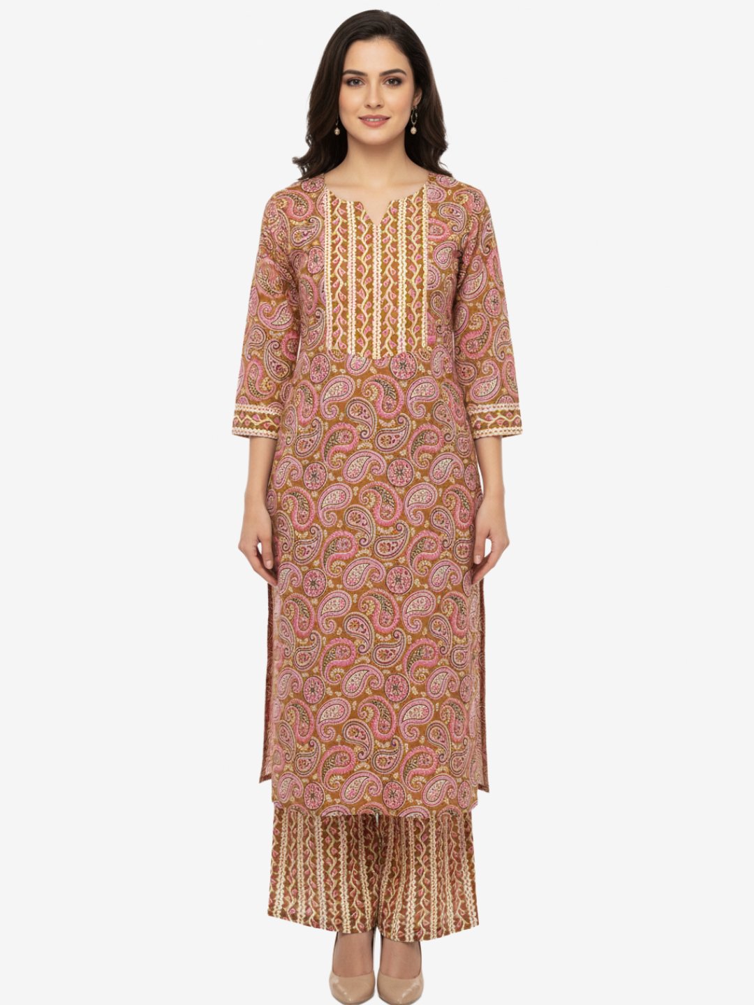 Women’s Cotton Rust Brown Paisley Kurta Pant Set