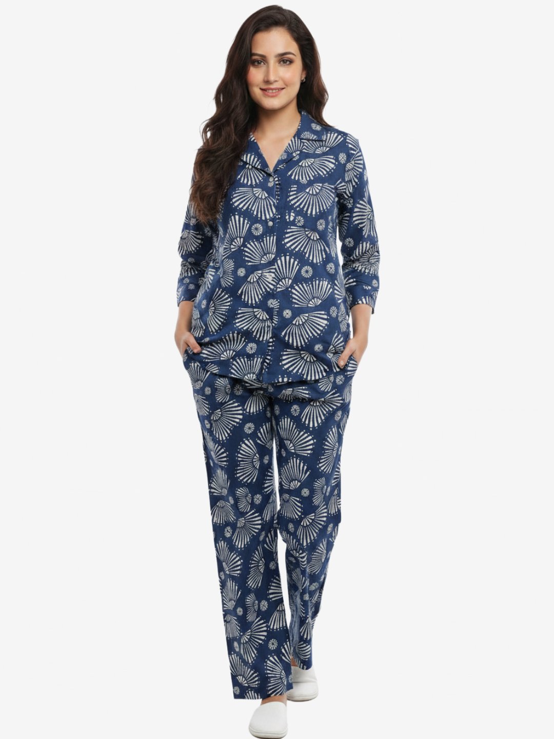 Printed Cotton Co-Ord Set for Women – Indigo Blue Lounge Wear